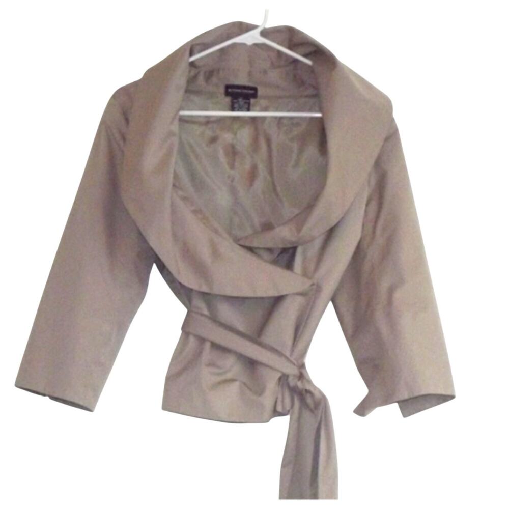 Sutton Studio Couture Wrap Jacket Sz 12 Tan Satin Cropped Cocktail Elegant Party